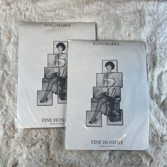 Vtg 2 Pairs Touchable Fine Hosiery Stockings-Ups For Women In Natural Sz Small - Picture 1 of 3